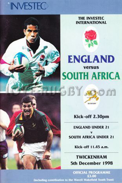 1998 England v South Africa  Rugby Programme
